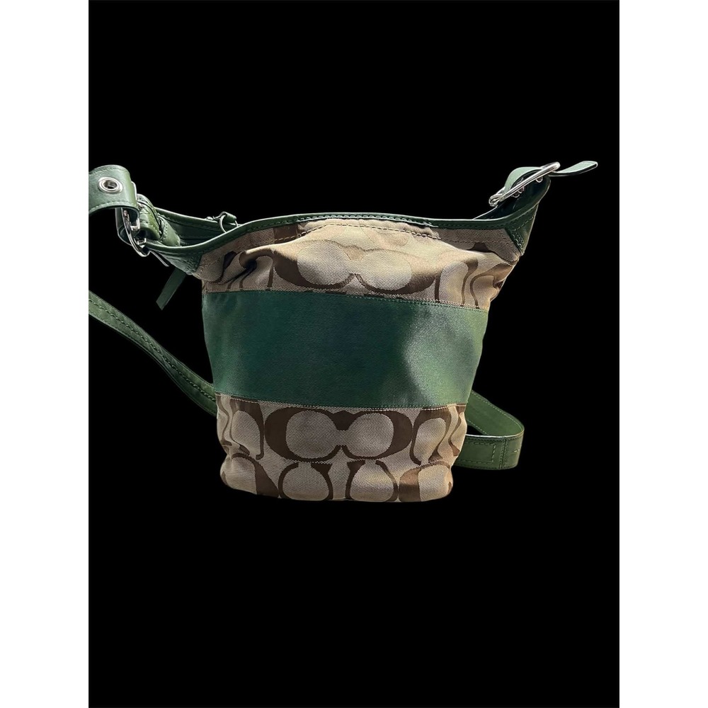 Coach Vintage Signature Canvas Green Leather Stripe Bucket Bag F13362 ‎ 26-05-14 - Picture 5 of 8